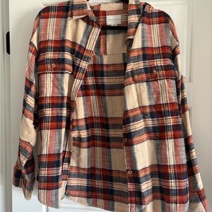 American Eagle Outfitters Plaid Button Down Shirt - Red, Blue, Cream